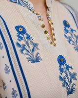 Ivory Blue Crepe Co-ord Set with Inner & Mughal Floral Buta Print