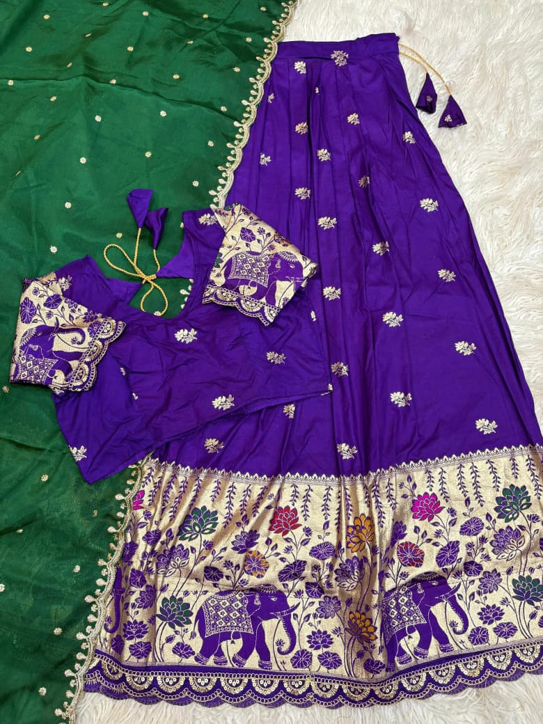 Jacquard Border Cutwork Full-Stitched Lehenga Choli with Dupatta