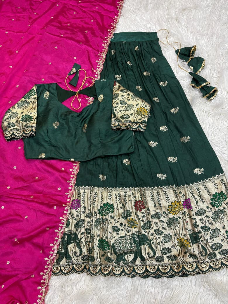 Jacquard Border Cutwork Full-Stitched Lehenga Choli with Dupatta