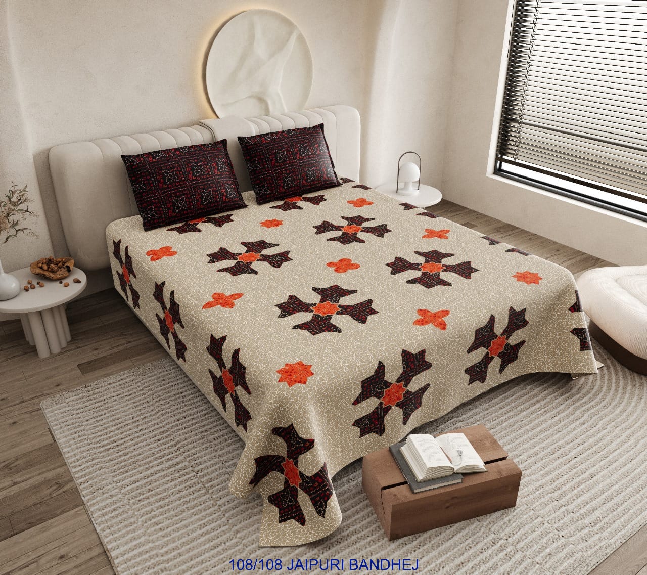 Jaipuri Bandhej Cotton Autoloom King Size Bedsheet with 2 Pillow Covers