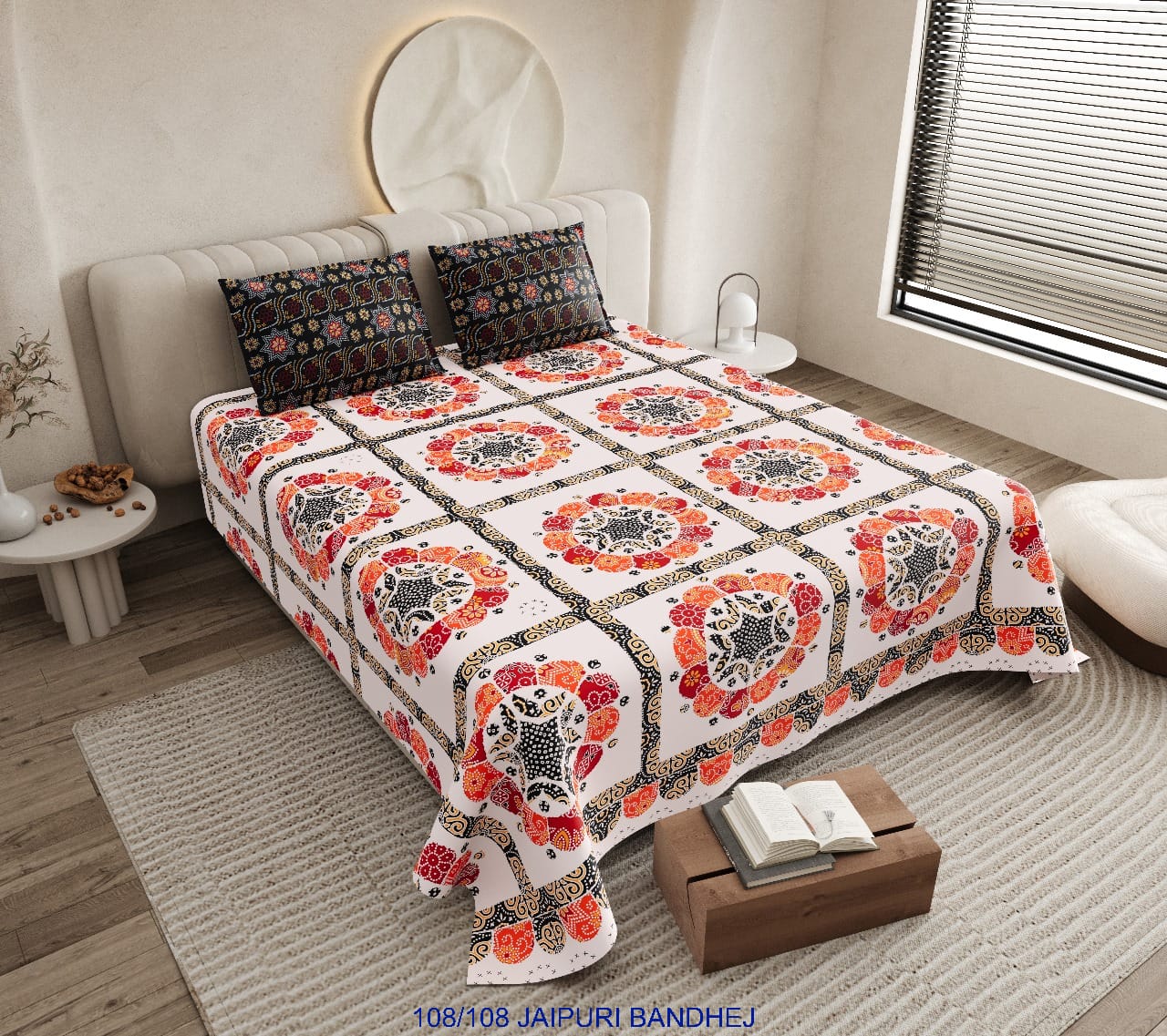 Jaipuri Bandhej Cotton Autoloom King Size Bedsheet with 2 Pillow Covers