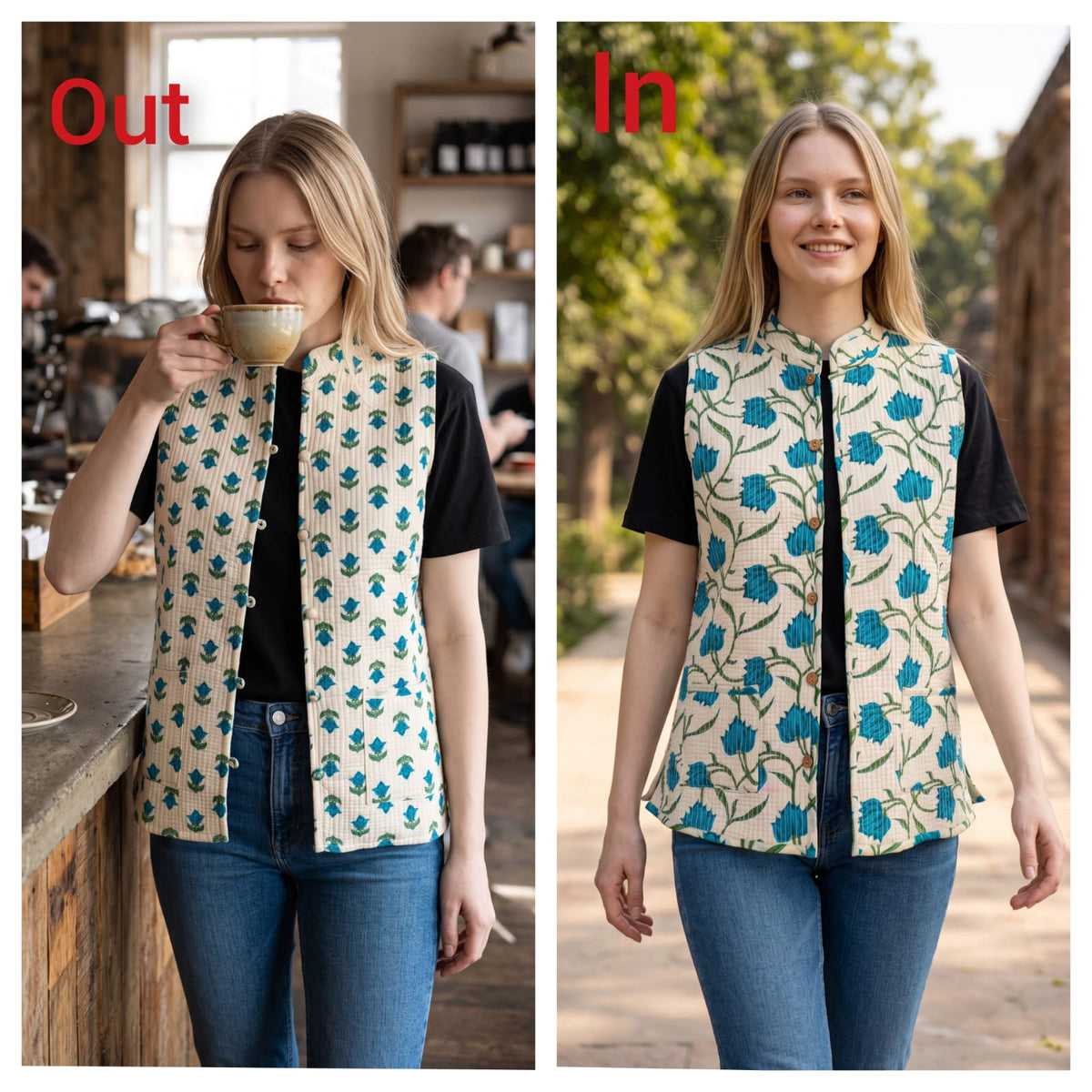 Jaipuri Cotton Quilted Reversible Jacket with Pockets