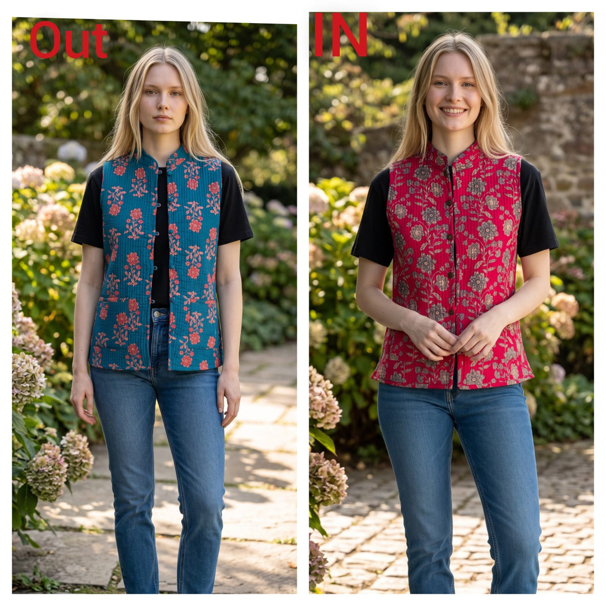 Jaipuri Cotton Quilted Reversible Jacket with Pockets