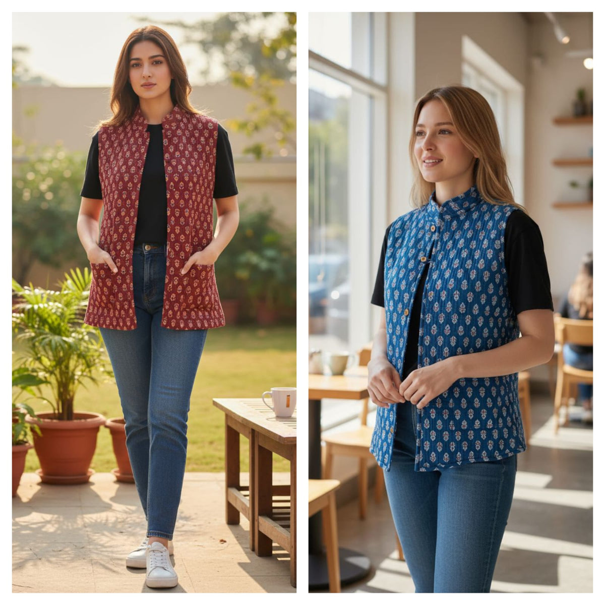 Jaipuri Cotton Quilted Reversible Jacket with Pockets