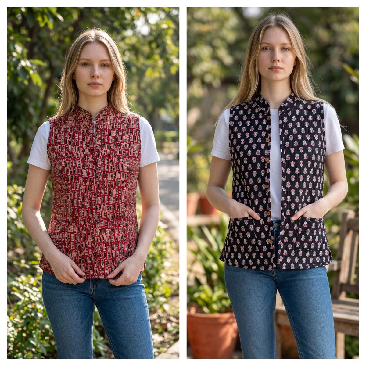 Jaipuri Cotton Quilted Reversible Jacket with Pockets
