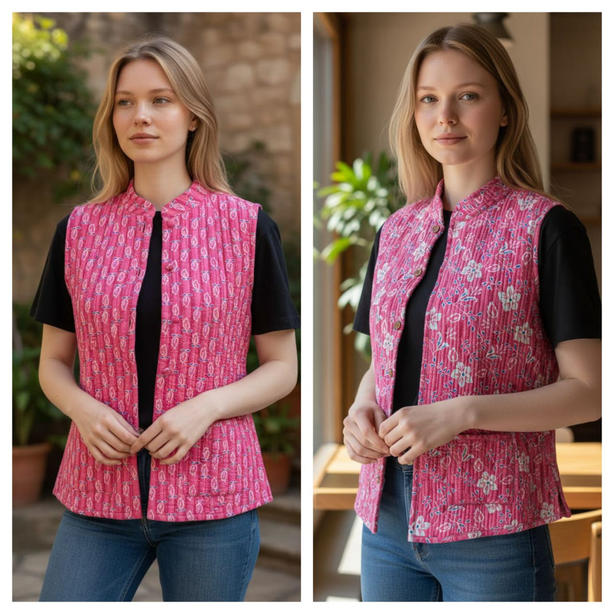 Jaipuri Cotton Quilted Reversible Jacket with Pockets