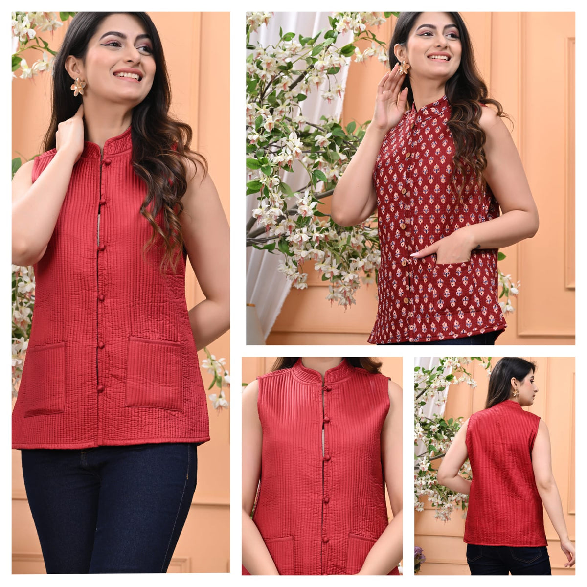 Jaipuri Cotton Quilted Reversible Jacket with Pockets