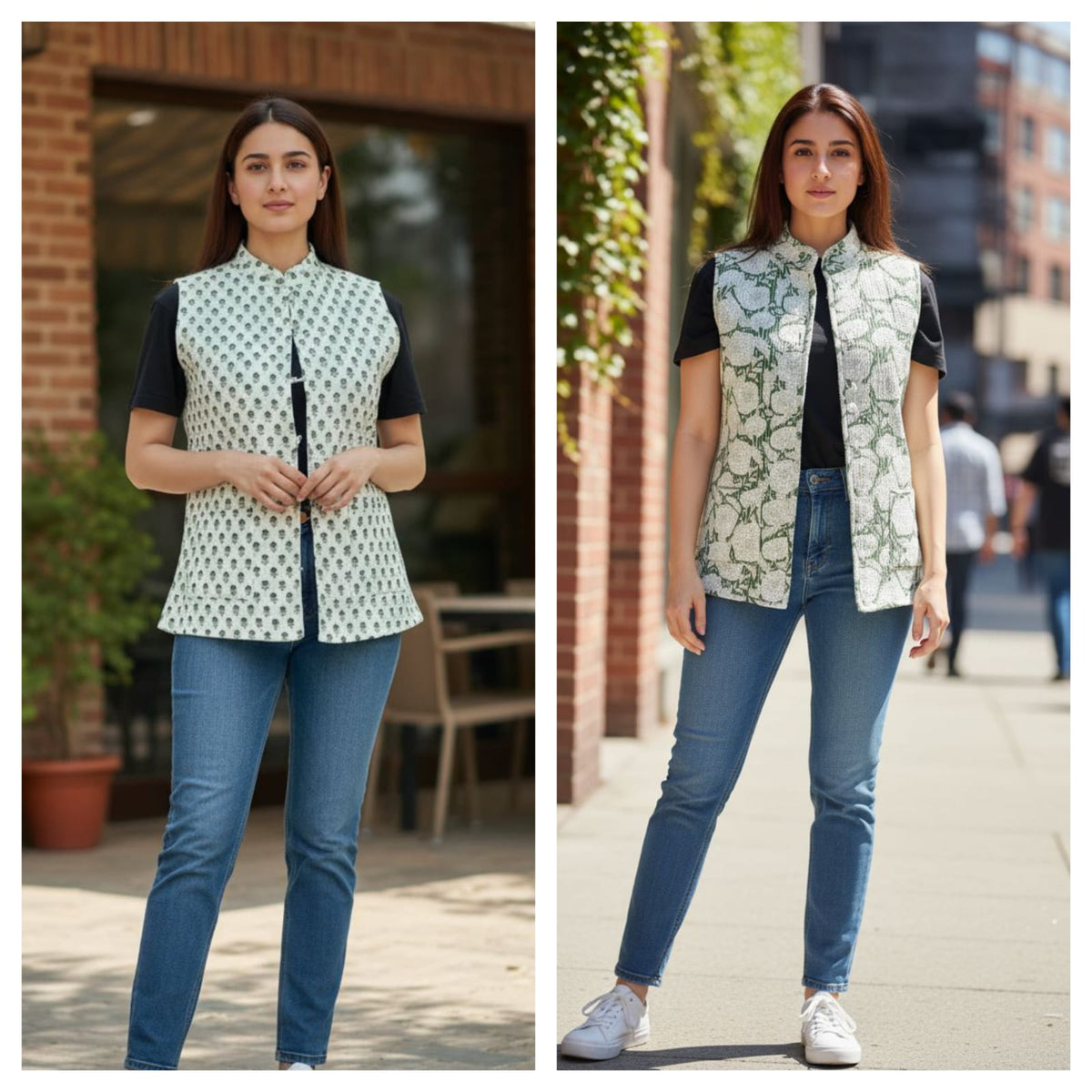 Jaipuri Cotton Quilted Reversible Jacket with Pockets