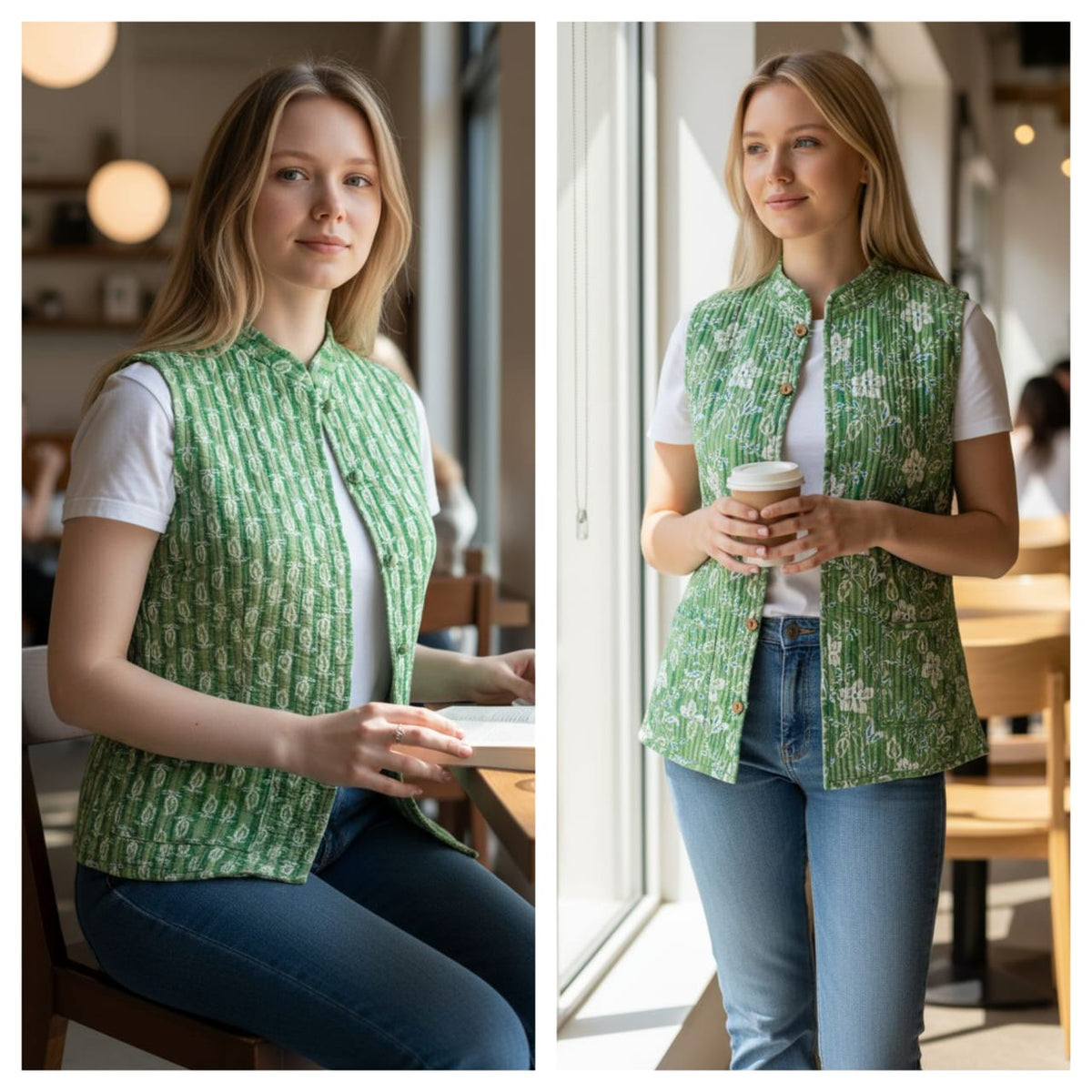 Jaipuri Cotton Quilted Reversible Jacket with Pockets