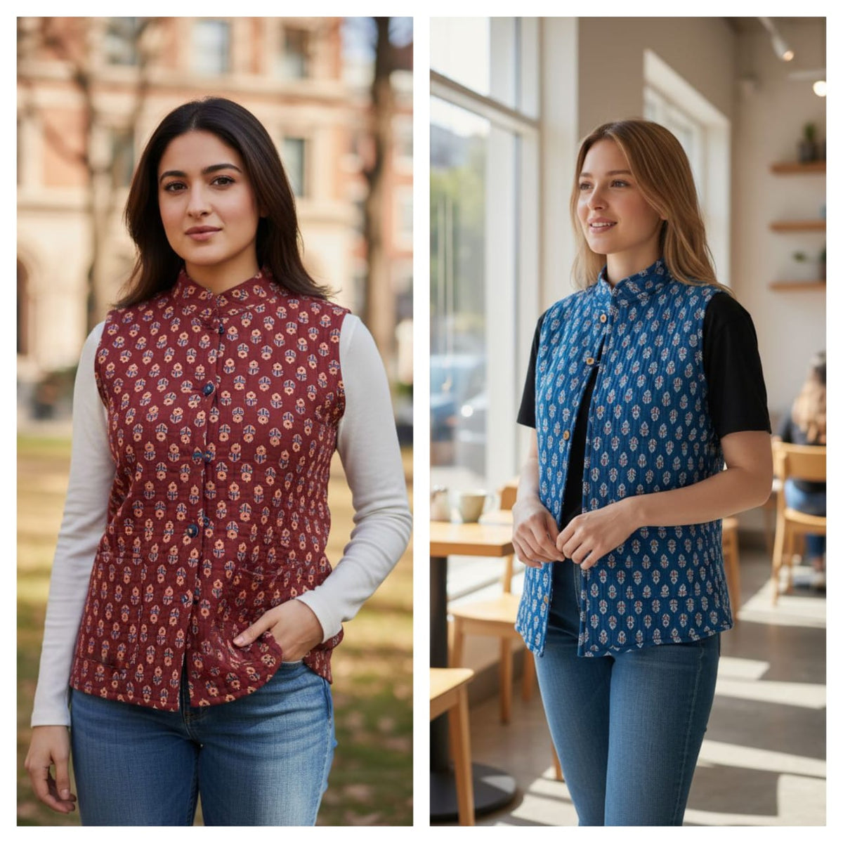 Jaipuri Cotton Quilted Reversible Jacket with Pockets
