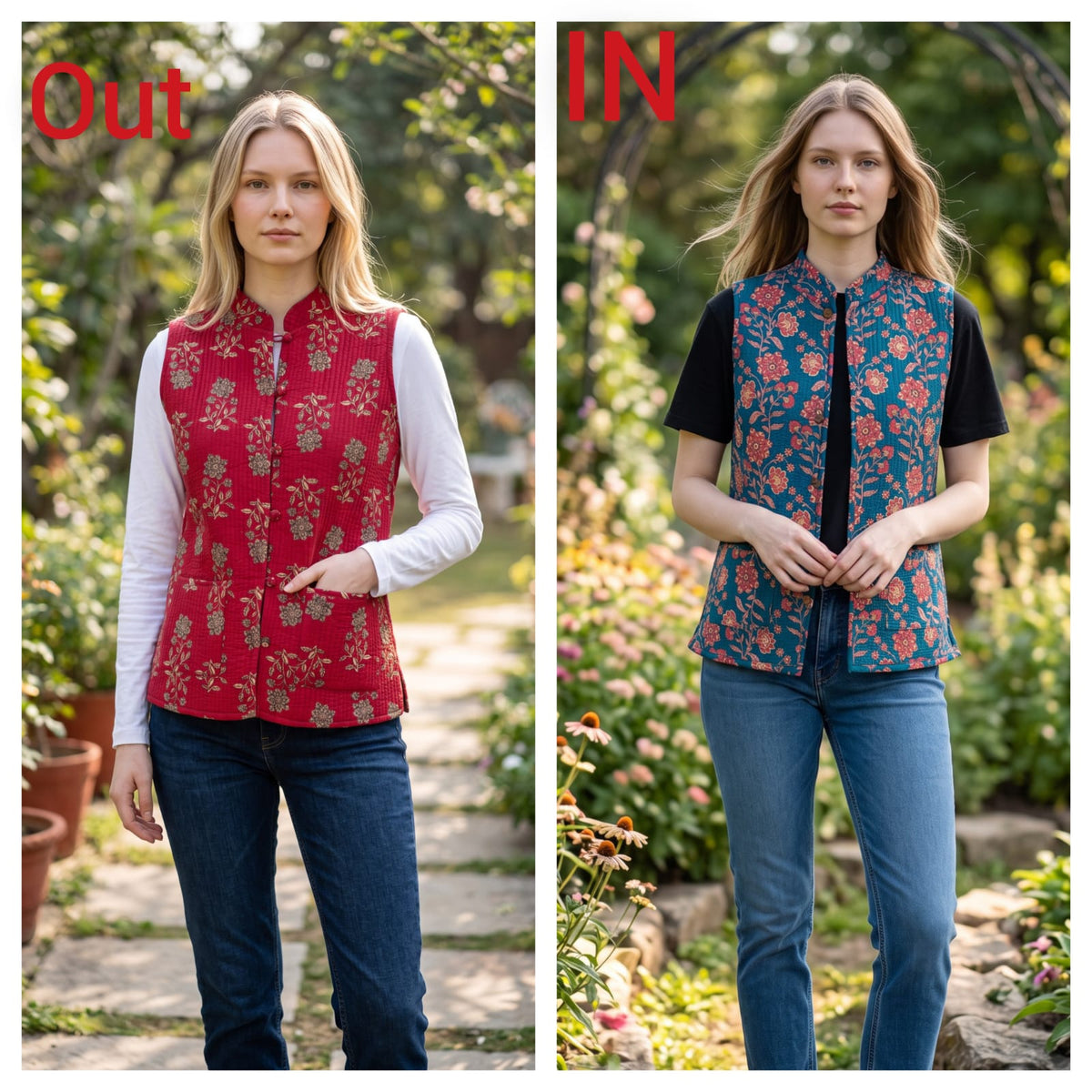 Jaipuri Cotton Quilted Reversible Jacket with Pockets