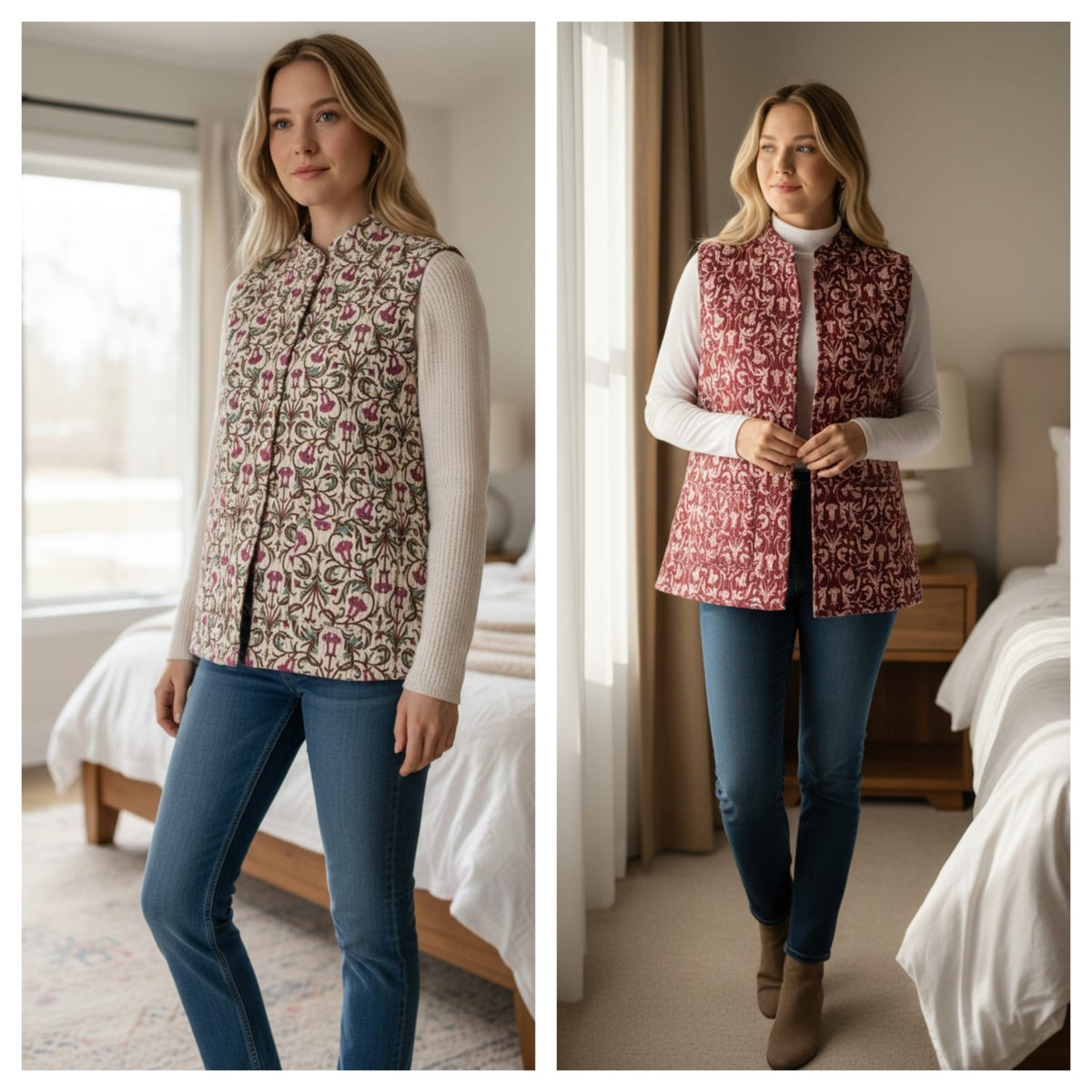 Jaipuri Cotton Quilted Reversible Jacket with Pockets