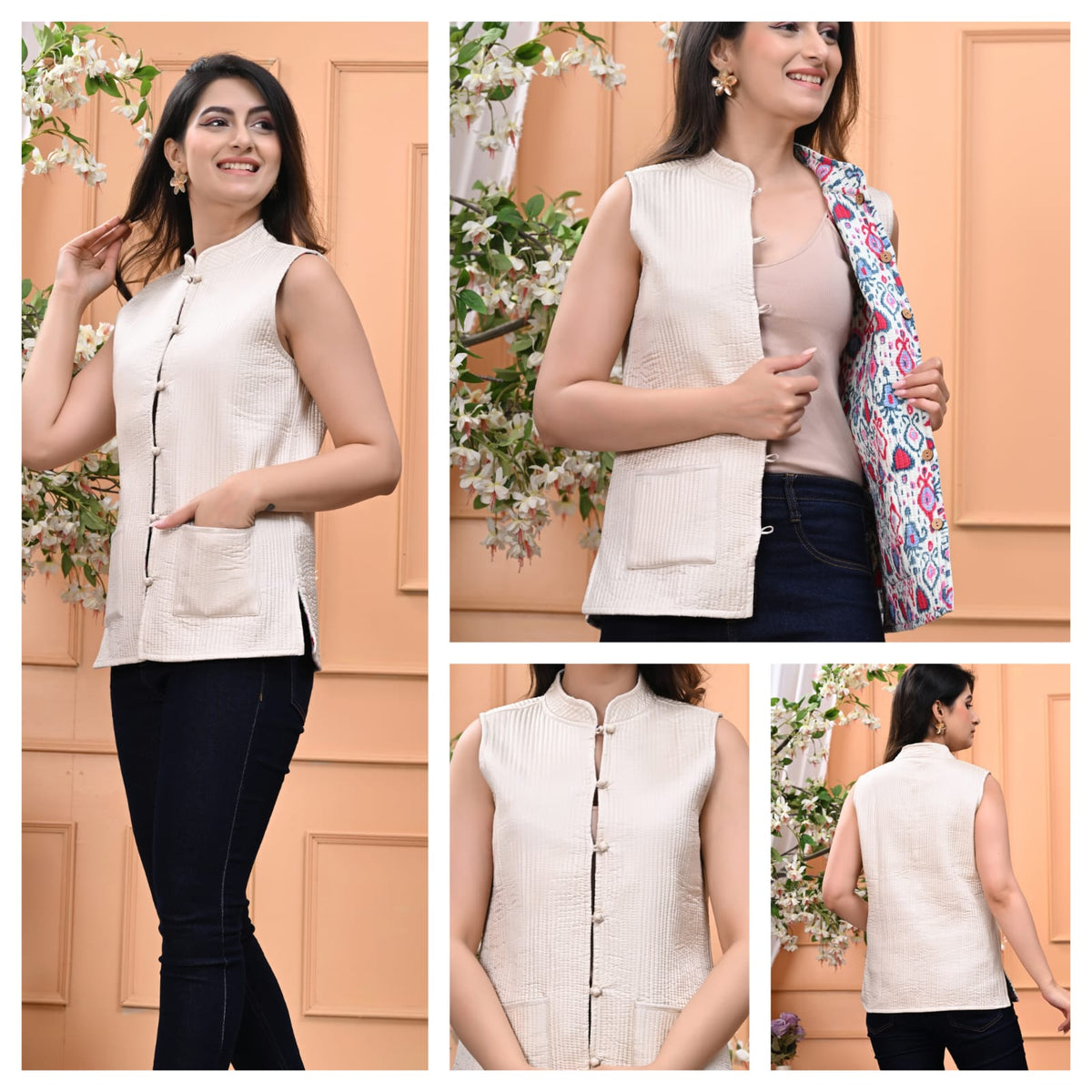 Jaipuri Cotton Quilted Reversible Jacket with Pockets