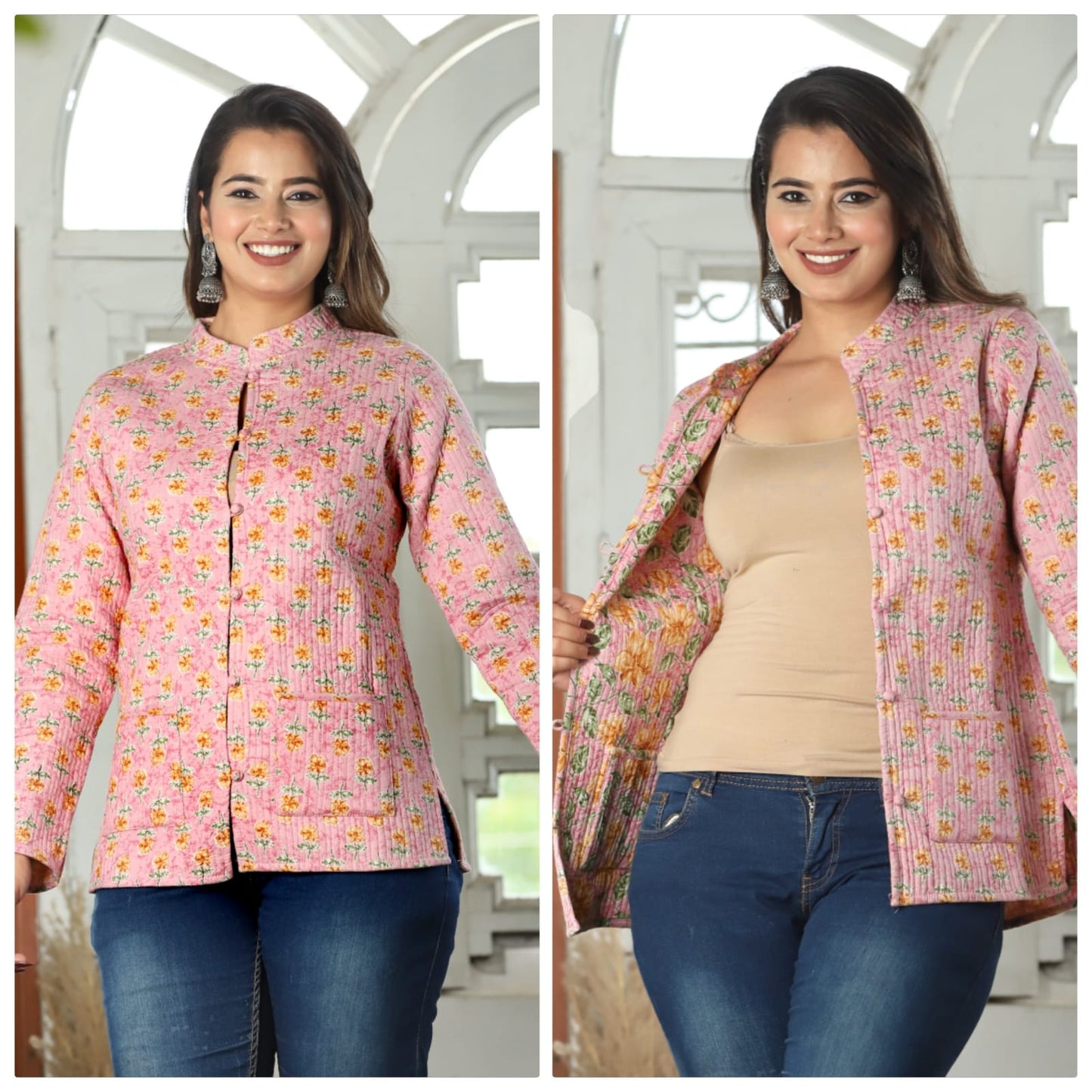 Jaipuri Quilted Reversible Cotton Jacket โ 28 Inch