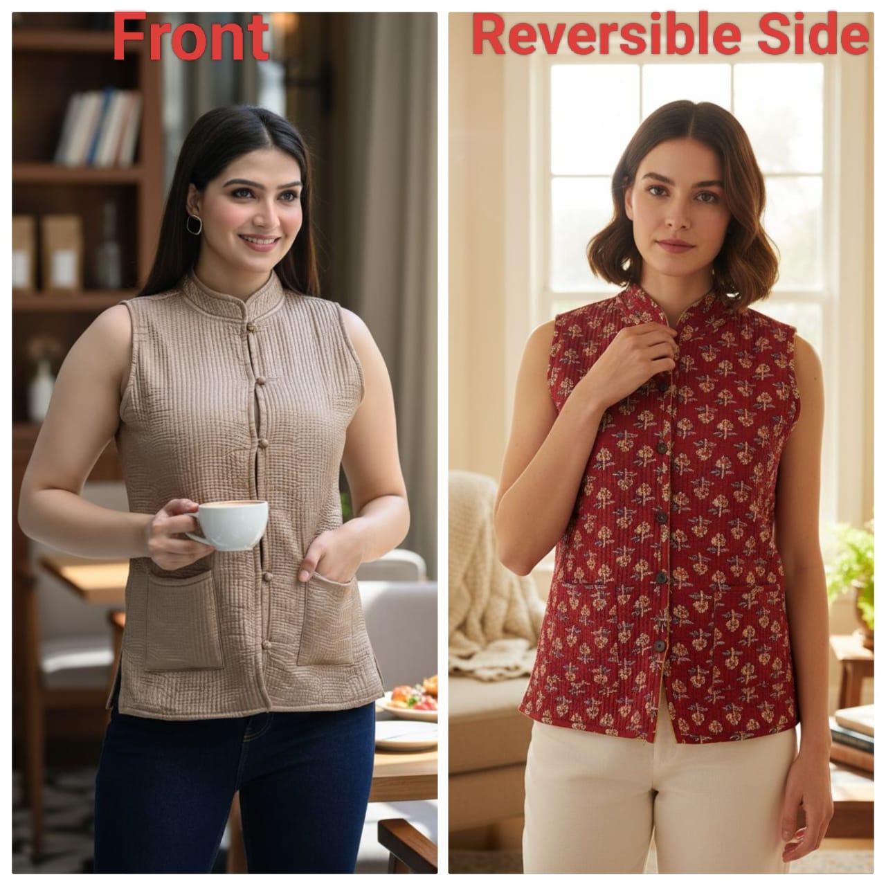 Jaipuri Quilted Reversible Cotton Jacket โ 28 Inch