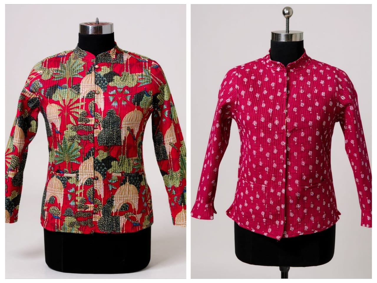 Jaipuri Quilted Reversible Cotton Jacket for Women | Round Neck | 28 Inch
