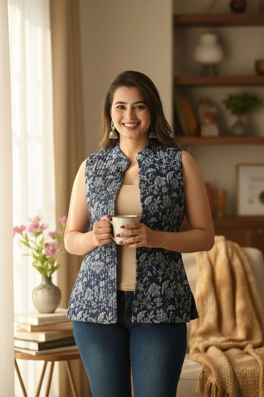 Jaipuri Quilted Reversible Cotton Jacket with Kapas Filling – 28 Inches