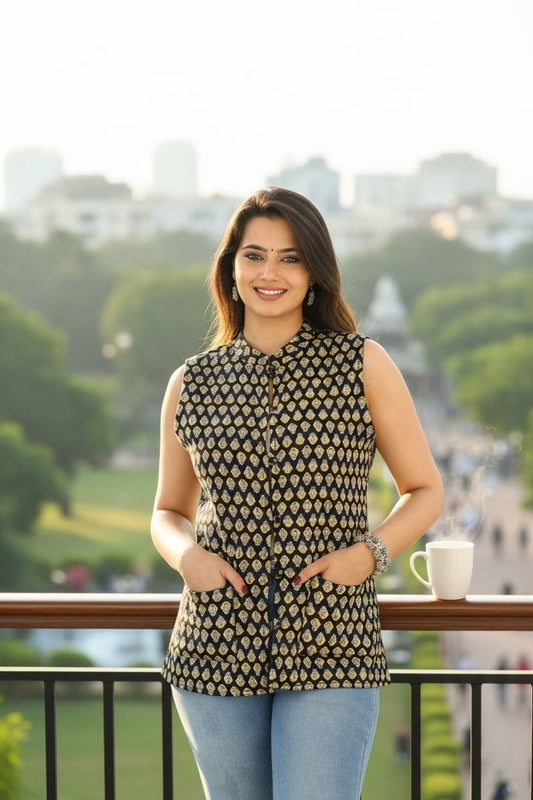 Jaipuri Quilted Reversible Cotton Jacket with Kapas Filling – 28 Inches