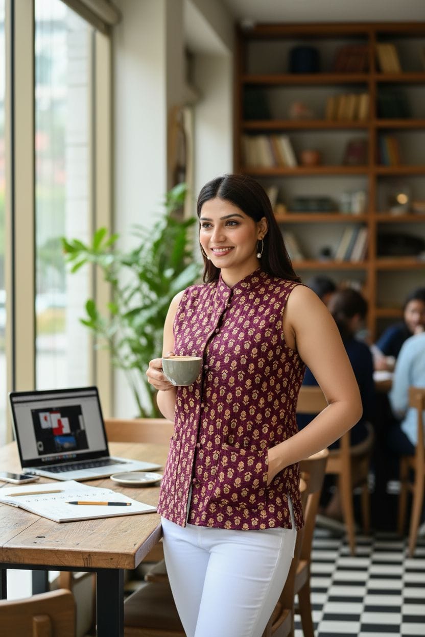 Jaipuri Quilted Reversible Cotton Jacket with Kapas Filling – 28 Inches