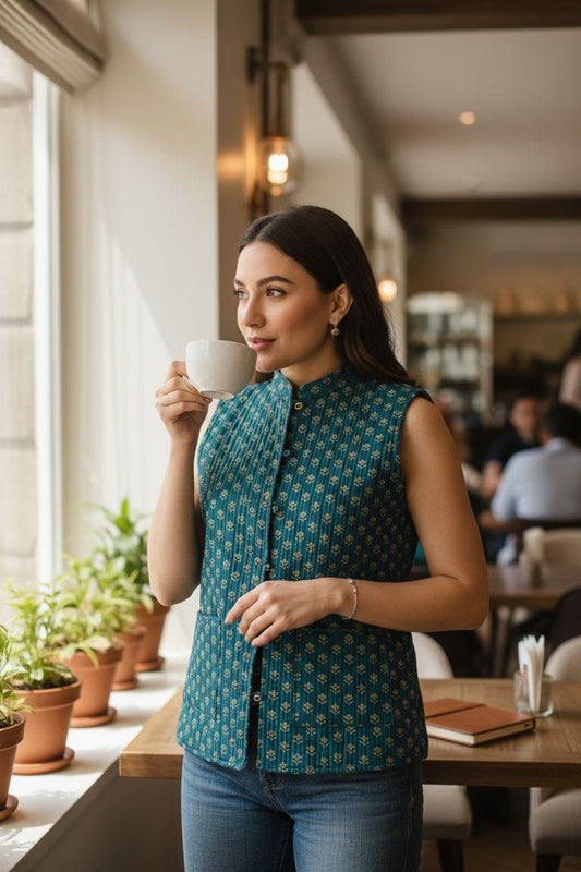 Jaipuri Quilted Reversible Cotton Jacket with Kapas Filling – 28 Inches