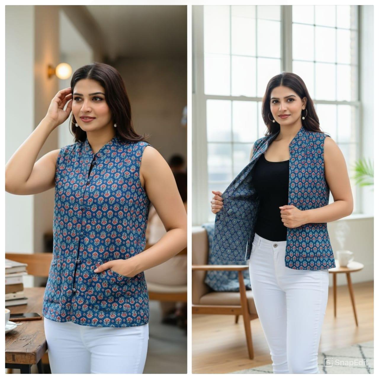 Jaipuri Quilted Reversible Cotton Jacket with Kapas Filling