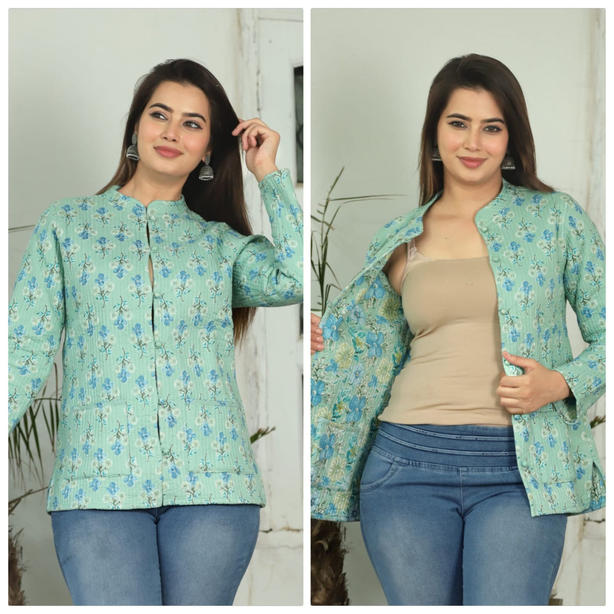 Jaipuri Quilted Reversible Cotton Jacket with Pockets
