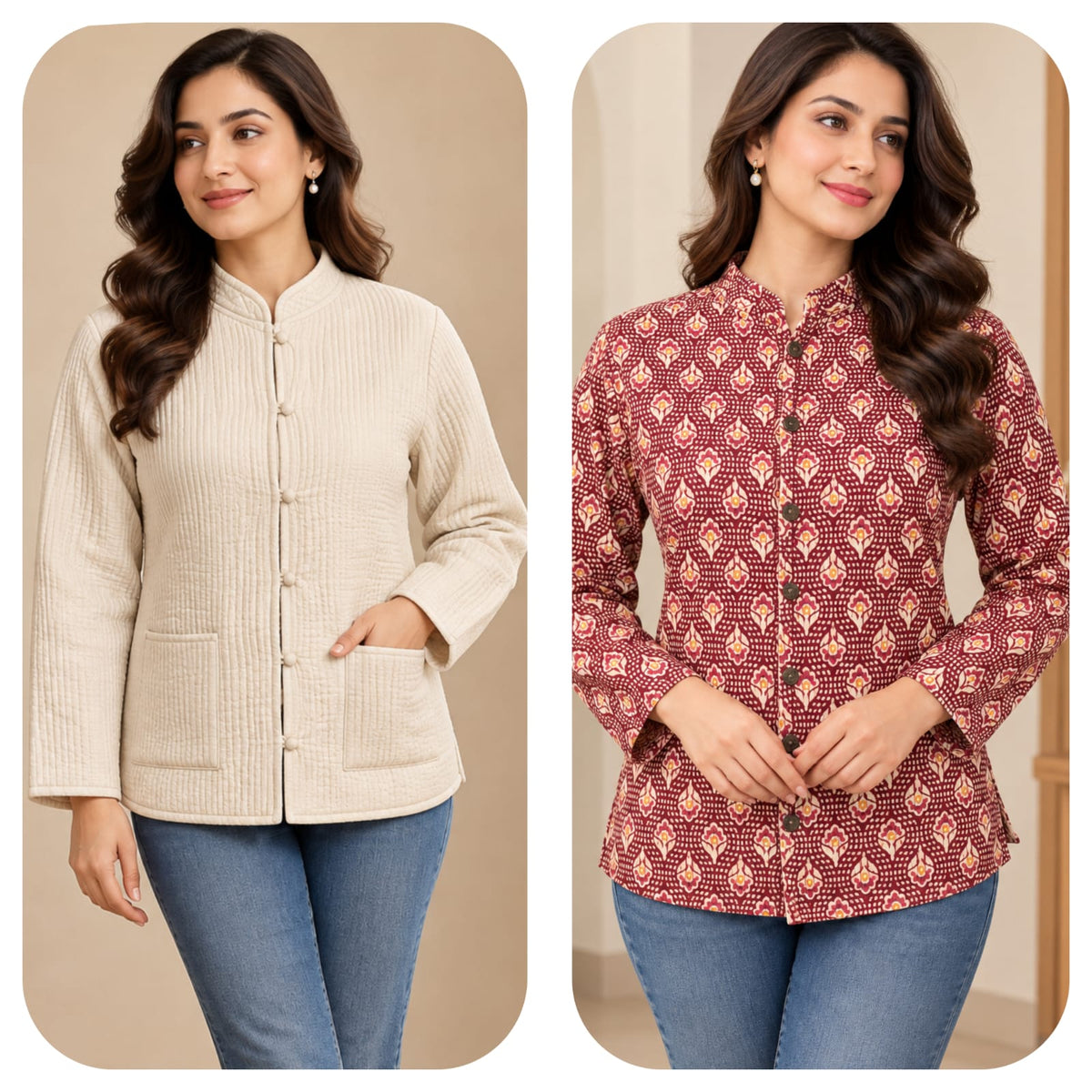 Jaipuri Quilted Reversible Cotton Jacket with Pockets