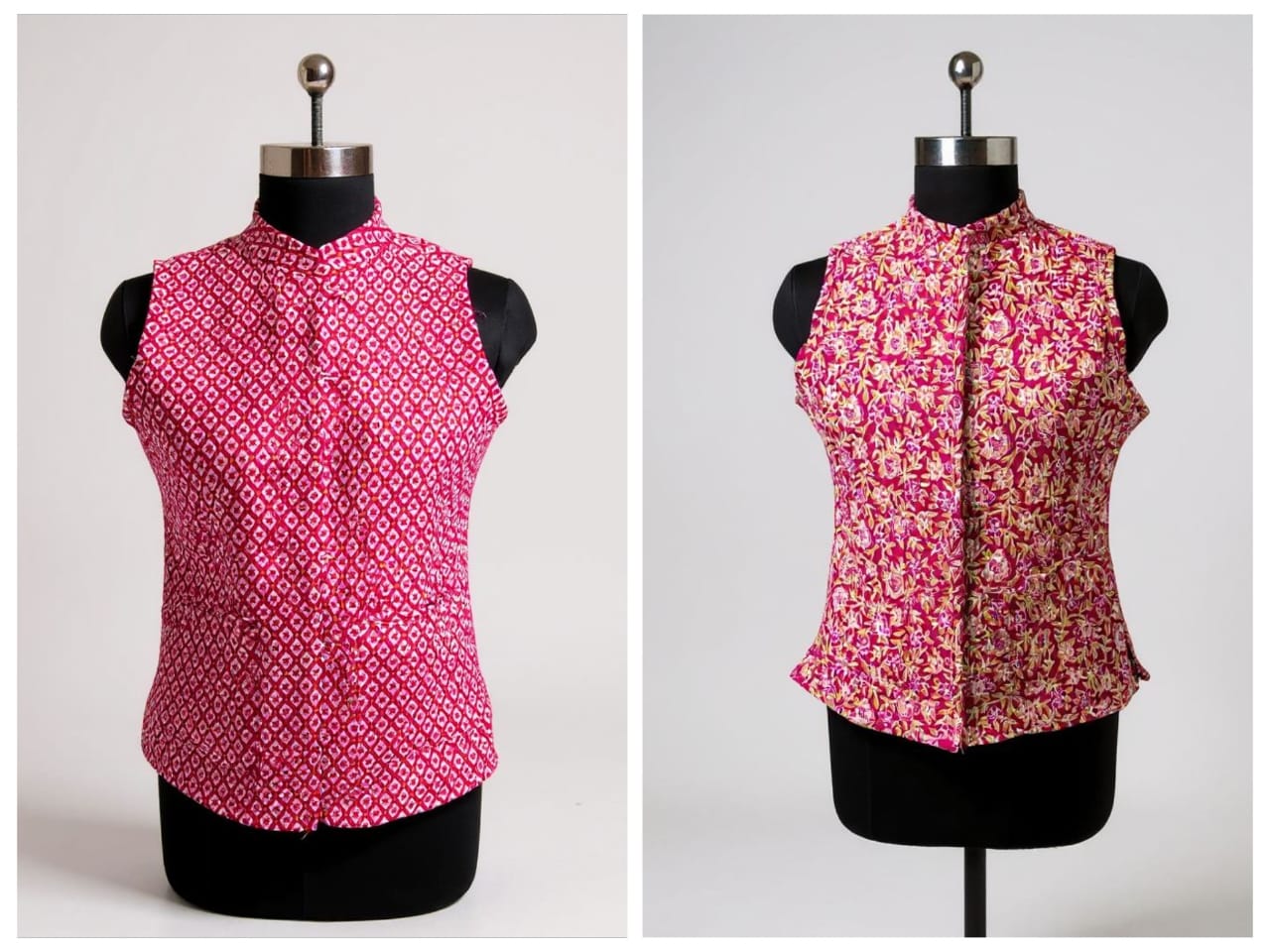 Jaipuri Reversible Quilted Cotton sleeveless Jacket for Women with Kapas Filling