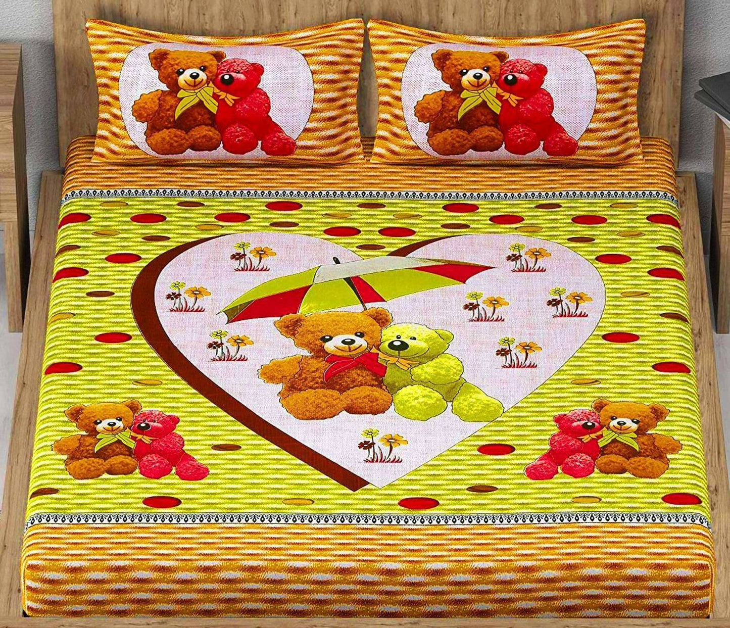 Jaipuri Screen Printed Cotton Double Bed Sheet with 2 Pillow Covers – 90x100 Size