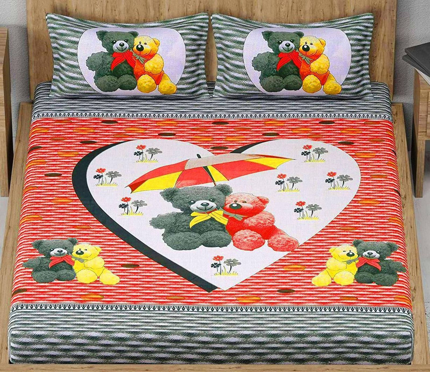 Jaipuri Screen Printed Cotton Double Bed Sheet with 2 Pillow Covers – 90x100 Size