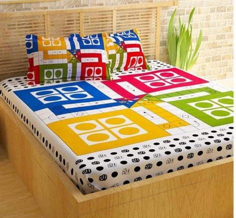 Jaipuri Screen Printed Cotton Double Bed Sheet with 2 Pillow Covers – 90x100 Size