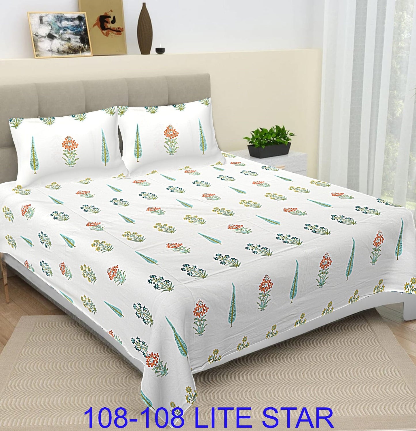 Jumbo 108x108 Cotton Autoloom Bedsheet with 2 Pillow Covers