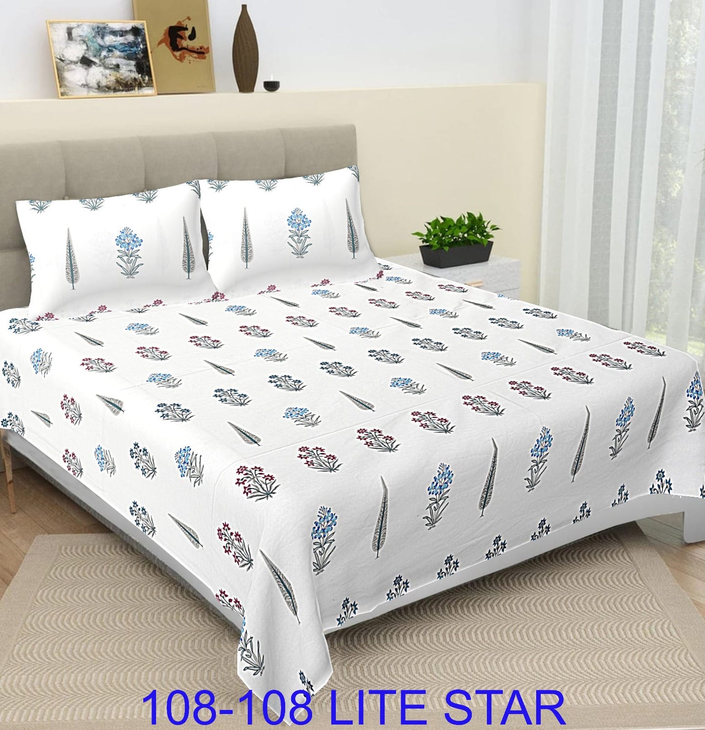 Jumbo 108x108 Cotton Autoloom Bedsheet with 2 Pillow Covers