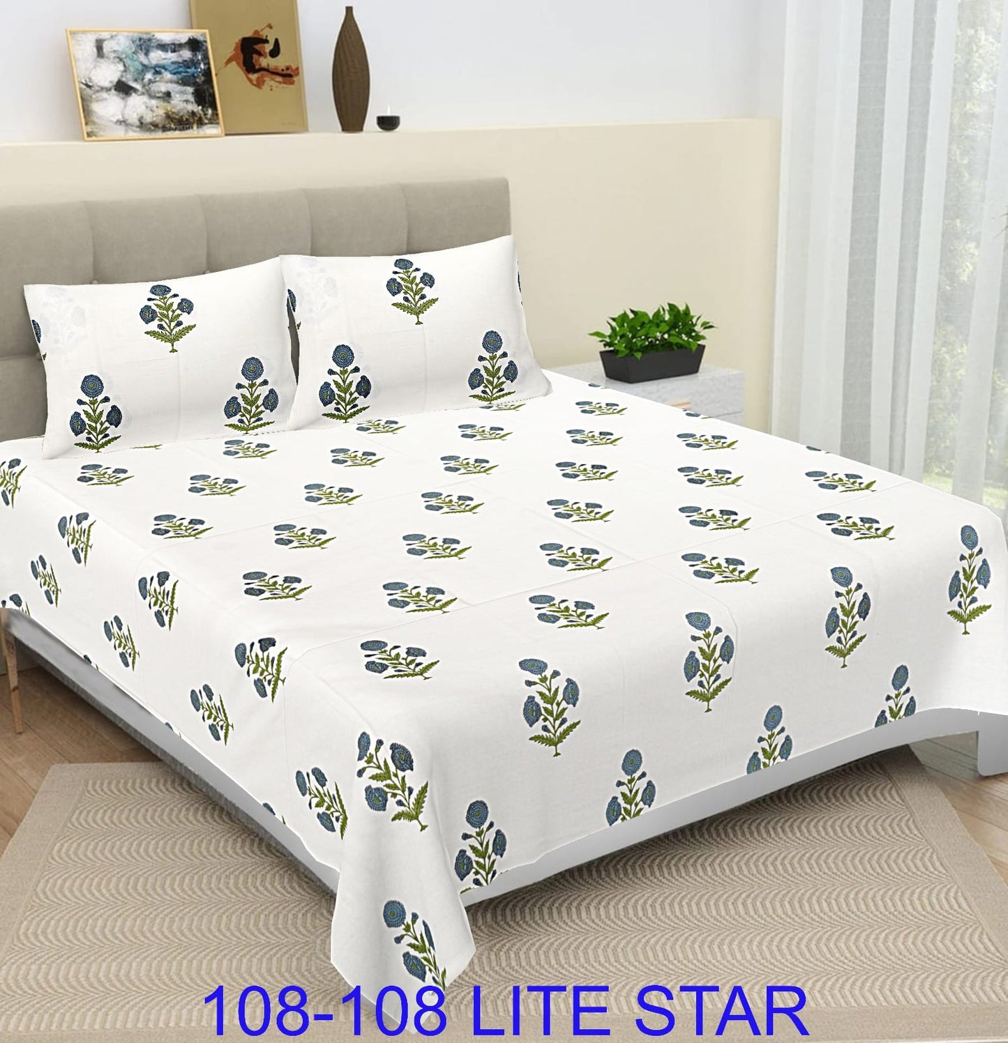Jumbo 108x108 Cotton Autoloom Bedsheet with 2 Pillow Covers