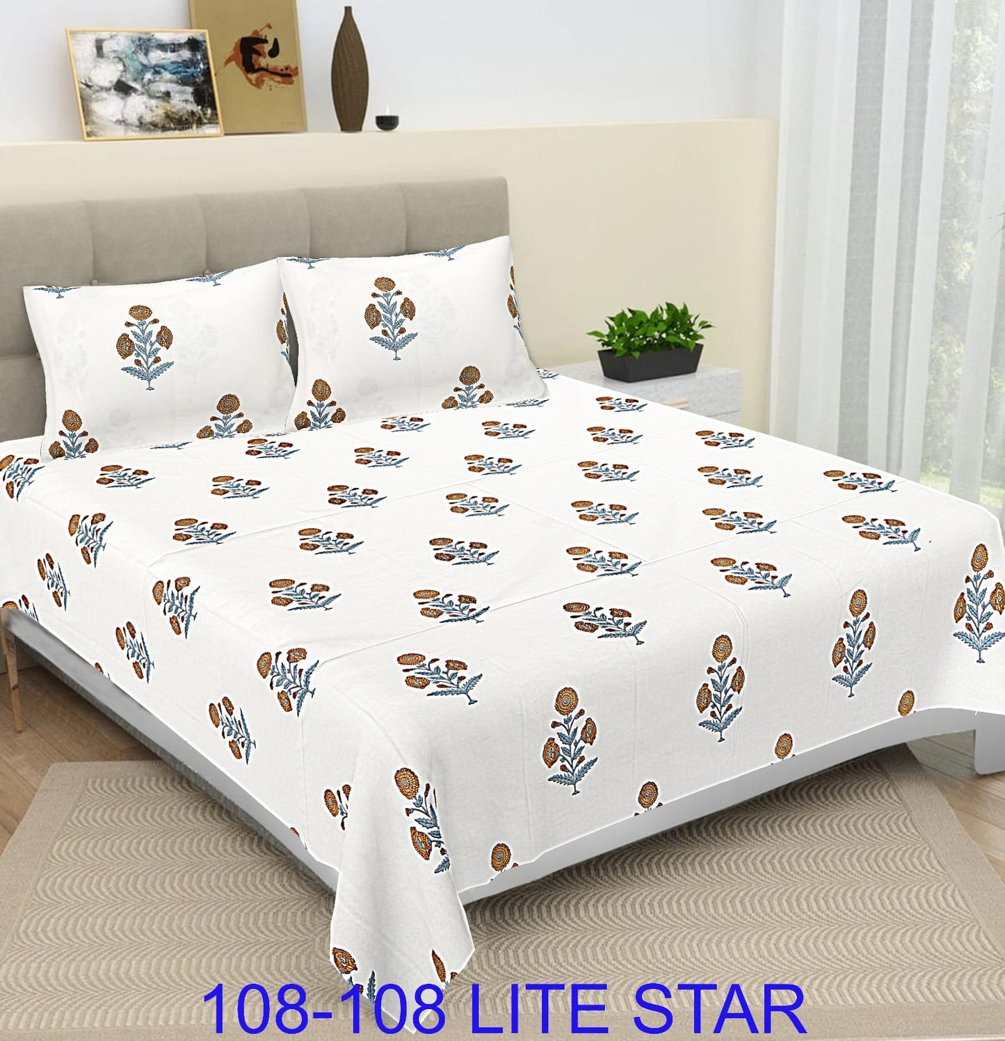 Jumbo 108x108 Cotton Autoloom Bedsheet with 2 Pillow Covers
