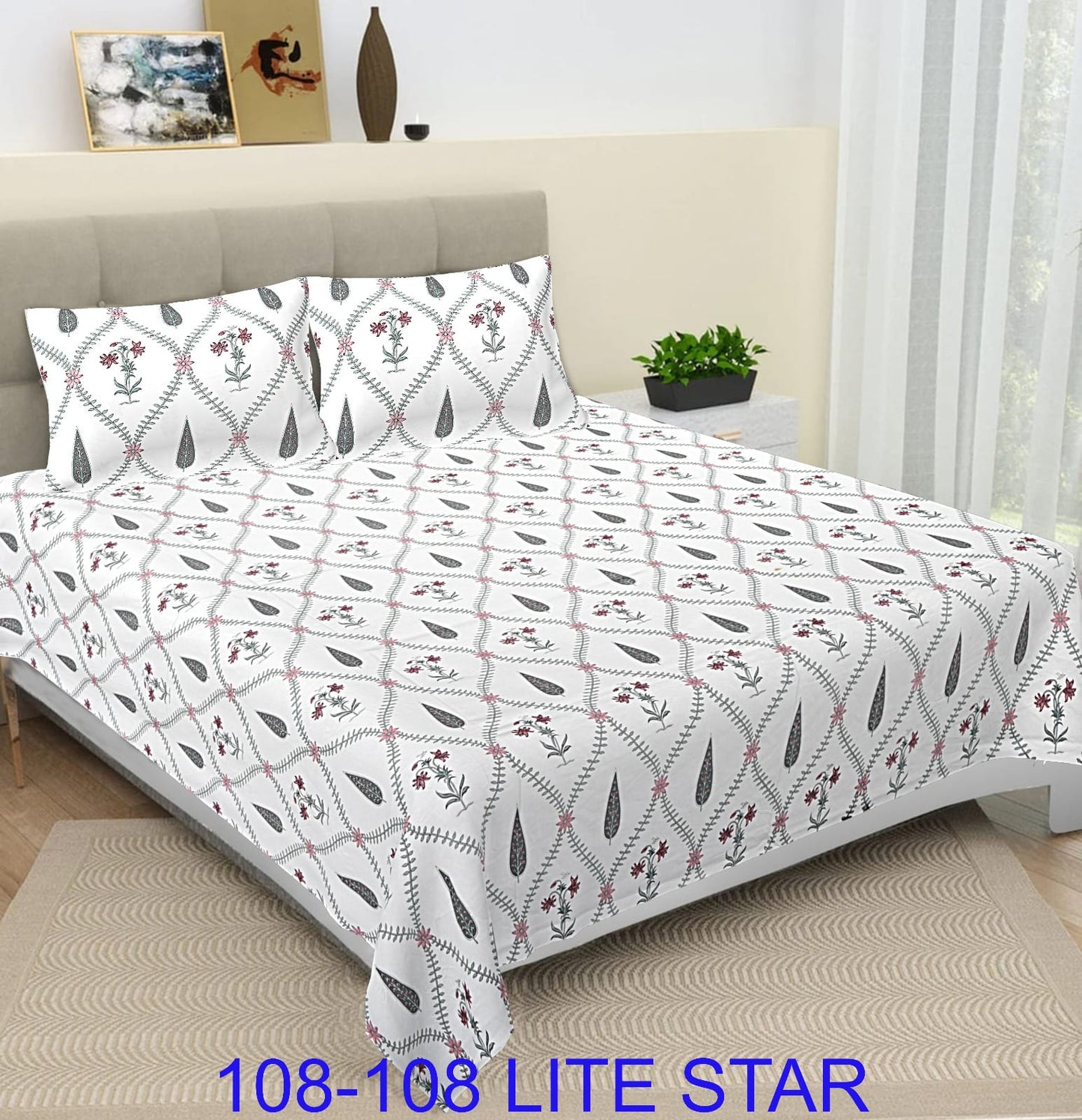 Jumbo 108x108 Cotton Autoloom Bedsheet with 2 Pillow Covers