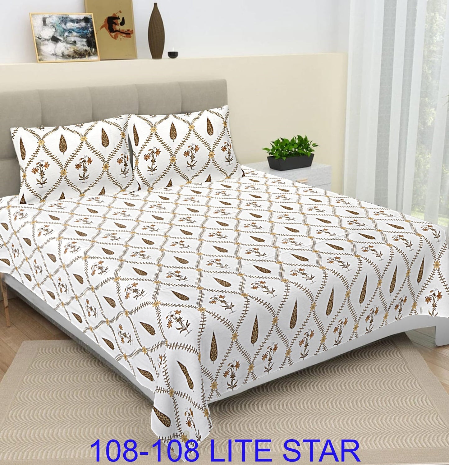 Jumbo 108x108 Cotton Autoloom Bedsheet with 2 Pillow Covers