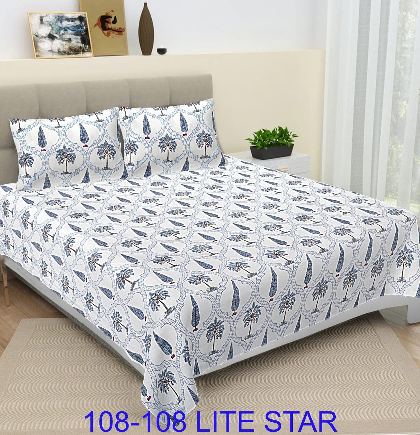 Jumbo 108x108 Cotton Autoloom Bedsheet with 2 Pillow Covers