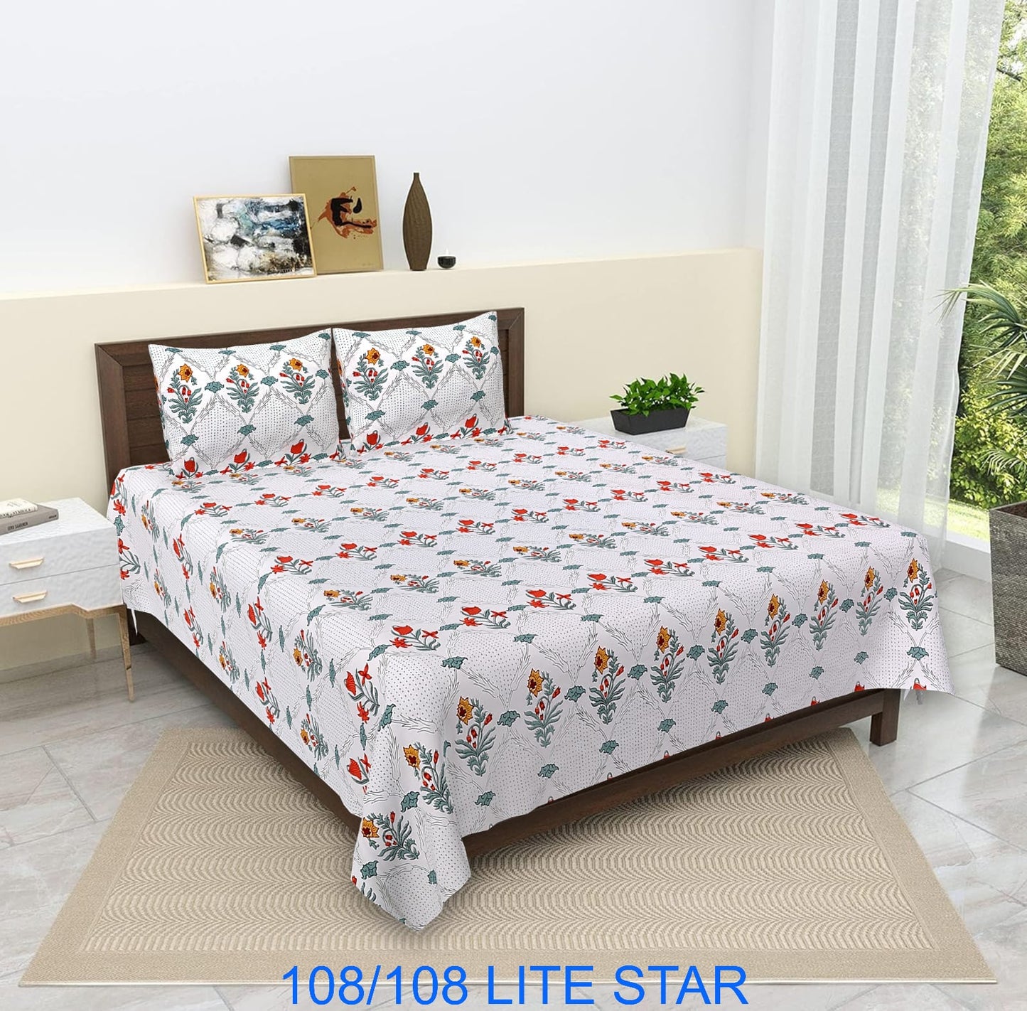 Jumbo 108x108 Cotton Autoloom Bedsheet with 2 Pillow Covers