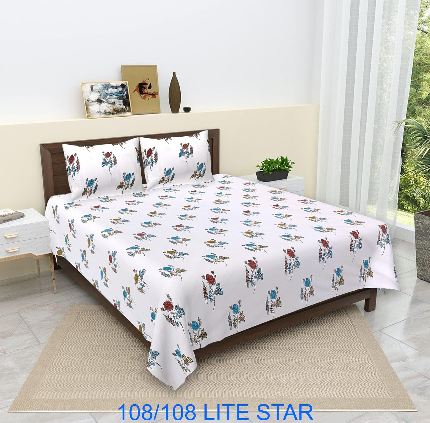 Jumbo 108x108 Cotton Autoloom Bedsheet with 2 Pillow Covers