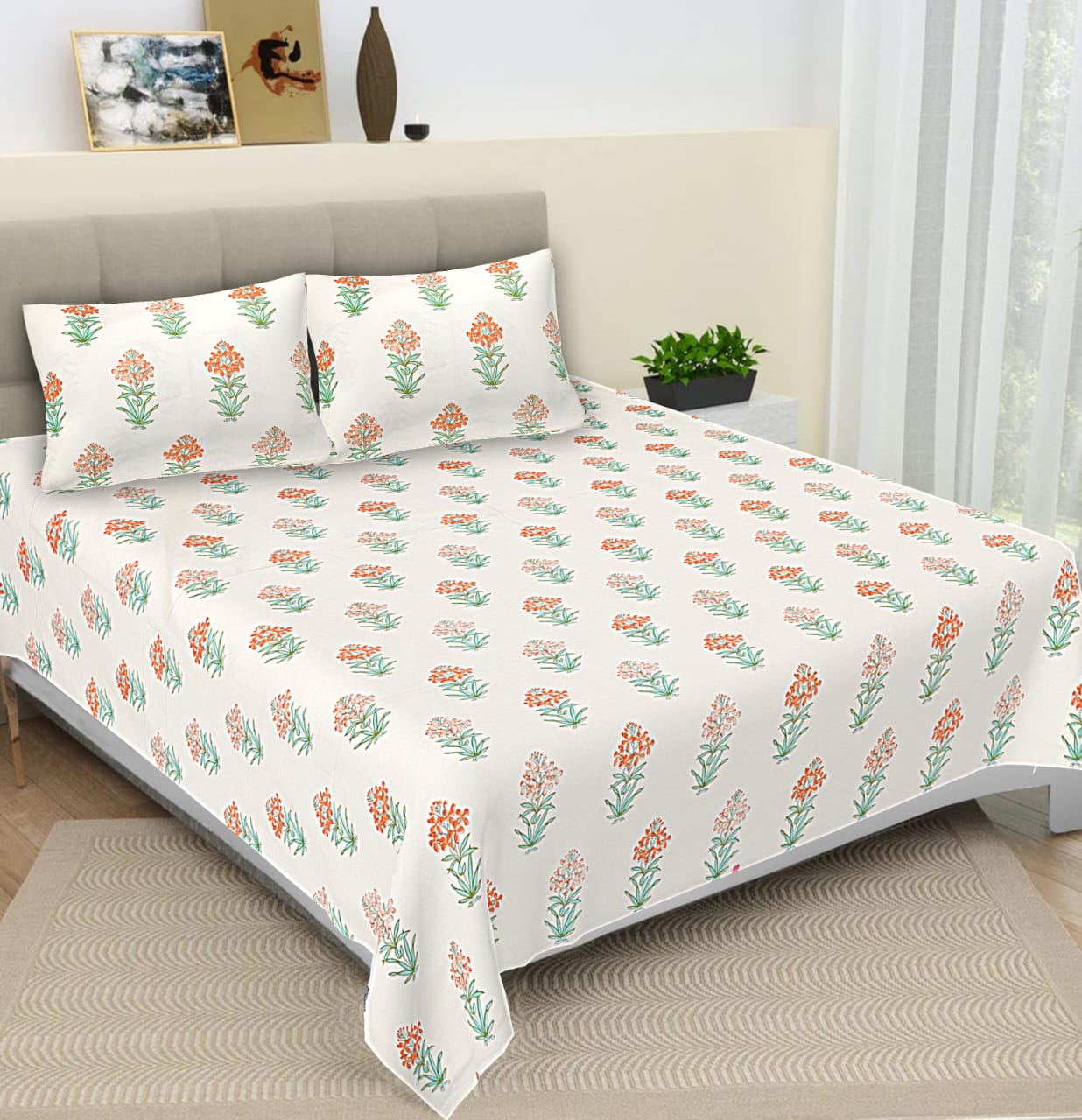 Jumbo 108x108 Cotton Autoloom Bedsheet with 2 Pillow Covers