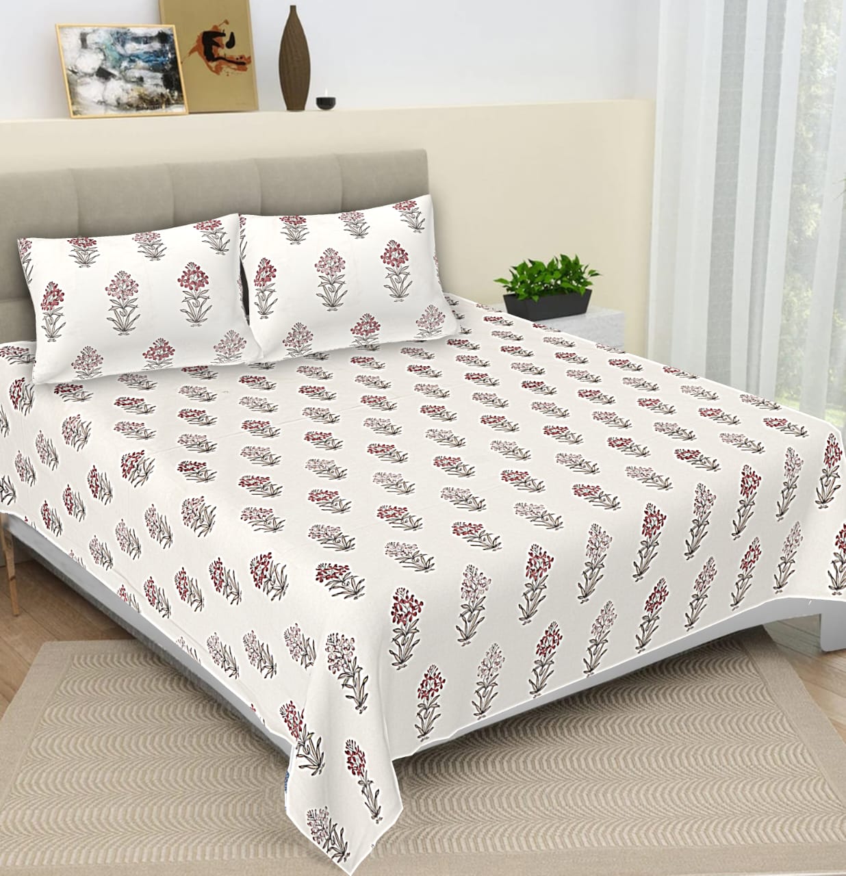 Jumbo 108x108 Cotton Autoloom Bedsheet with 2 Pillow Covers