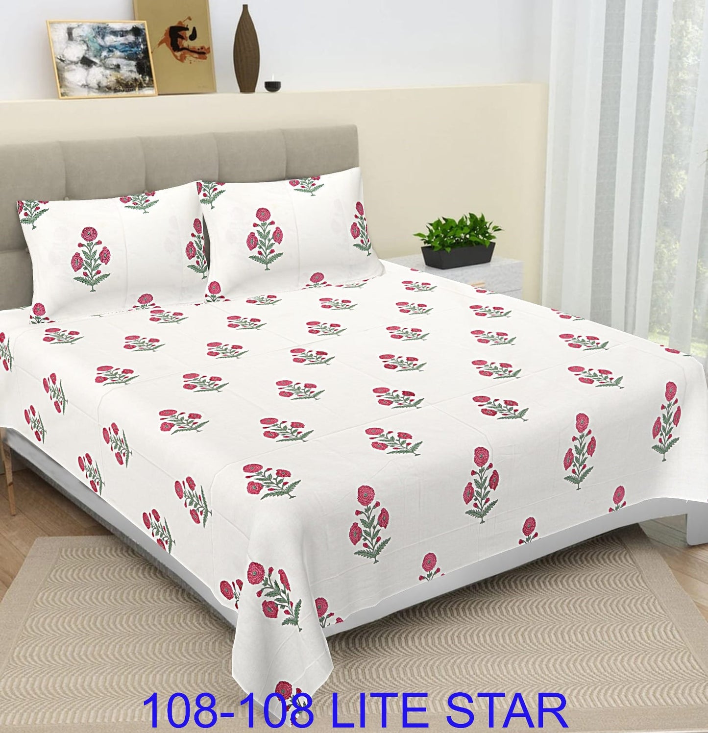 Jumbo 108x108 Cotton Autoloom Bedsheet with 2 Pillow Covers