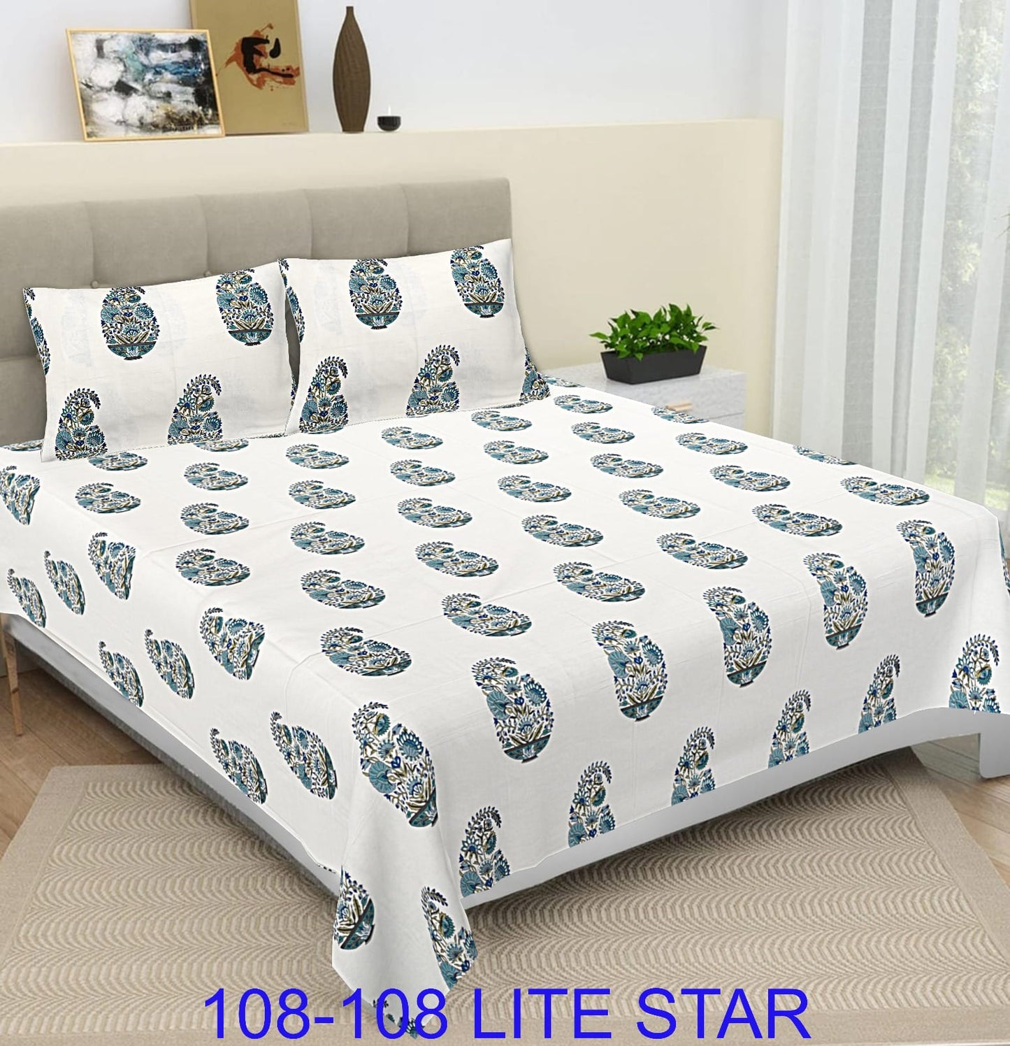 Jumbo 108x108 Cotton Autoloom Bedsheet with 2 Pillow Covers
