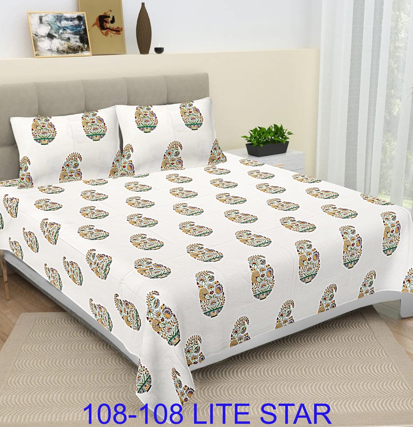 Jumbo 108x108 Cotton Autoloom Bedsheet with 2 Pillow Covers
