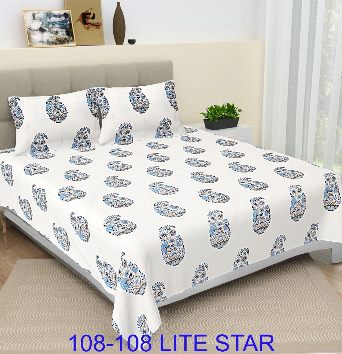 Jumbo 108x108 Cotton Autoloom Bedsheet with 2 Pillow Covers