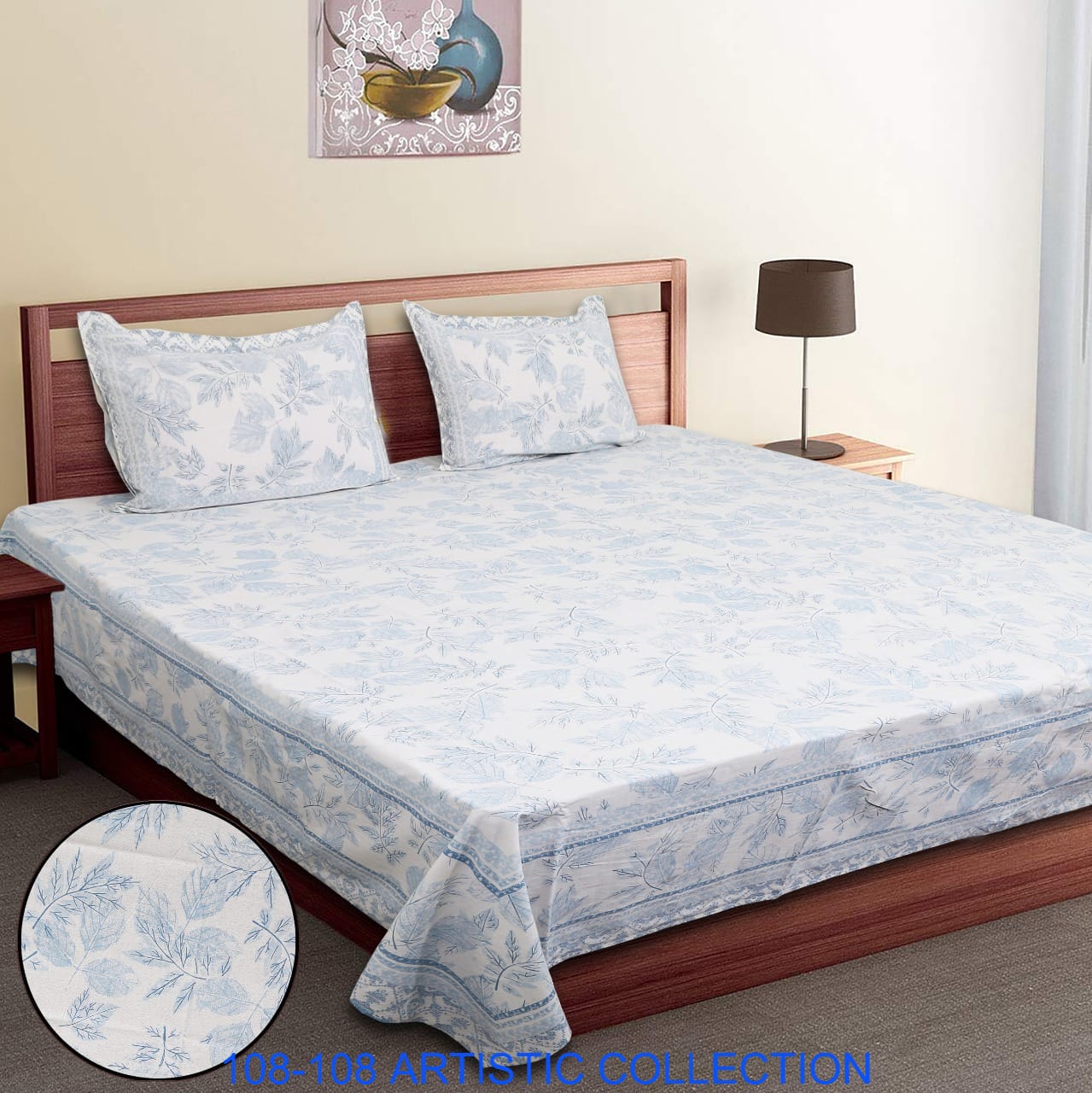 Jumbo Cotton Autoloom Bedsheet with 2 Zipper Pillow Covers – 108x108 Inches