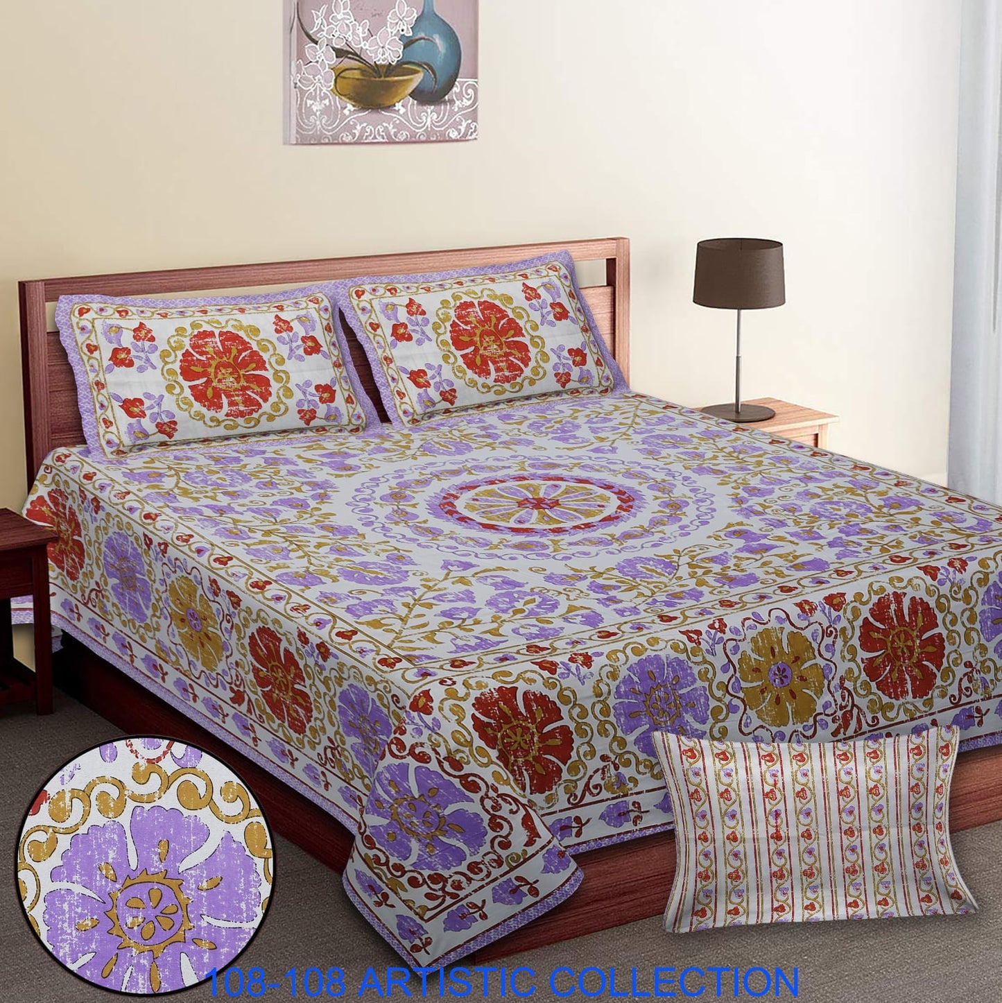 Jumbo Cotton Autoloom Bedsheet with 2 Zipper Pillow Covers – 108x108 Inches