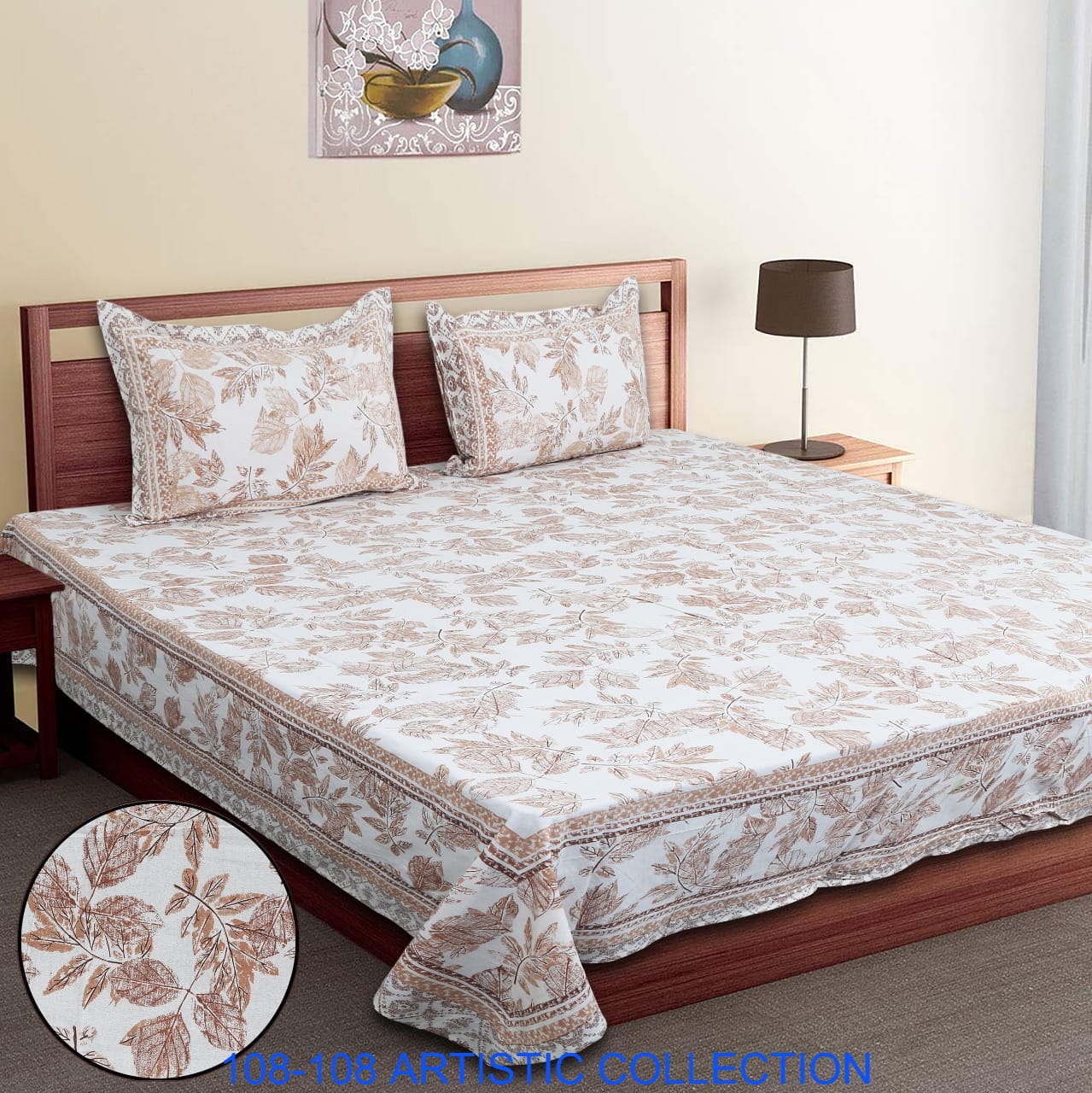 Jumbo Cotton Autoloom Bedsheet with 2 Zipper Pillow Covers – 108x108 Inches