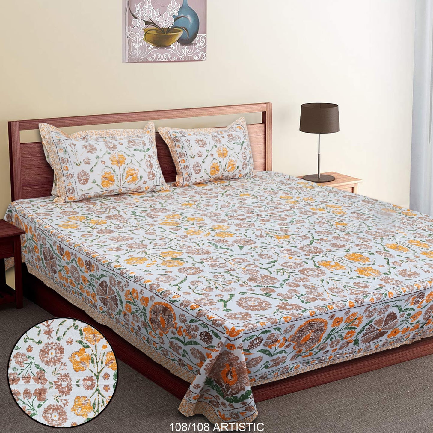 Jumbo Cotton Autoloom Bedsheet with 2 Zipper Pillow Covers – 108x108 Inches